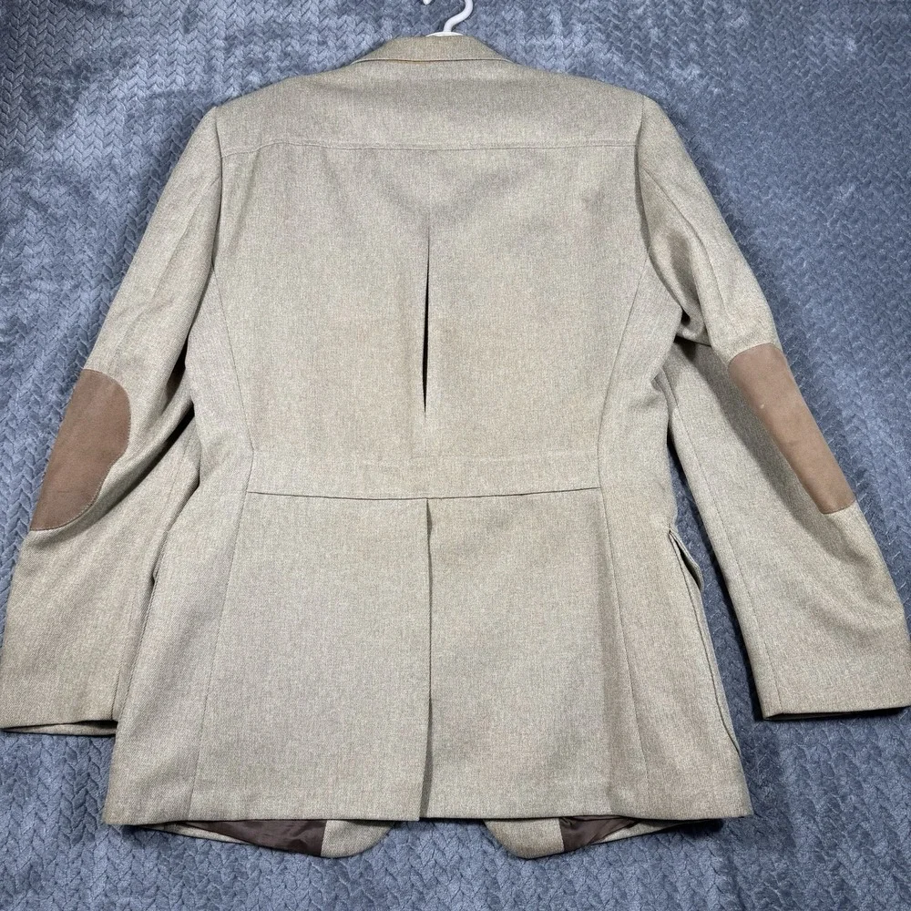 Vintage Men's Safari Field Jacket Blazer 44 Tan Elbow Patch Poly‎ Blend Ejoven